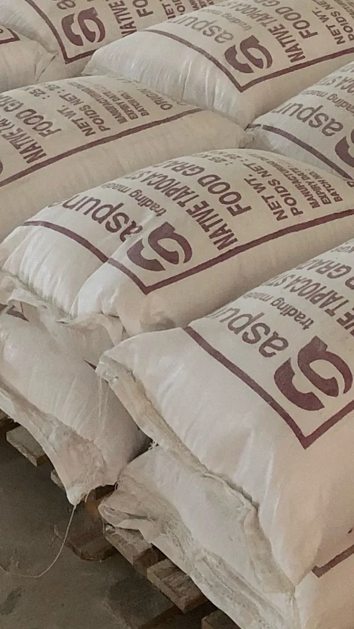 Bags of cassava starch ready for distribution